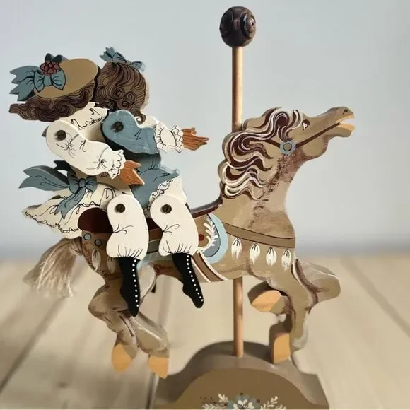 Vintage Signed Folk Art Hand Painted Carved Wooden Carousel Horse Jig Saw Puzzle - Picture 2 of 12